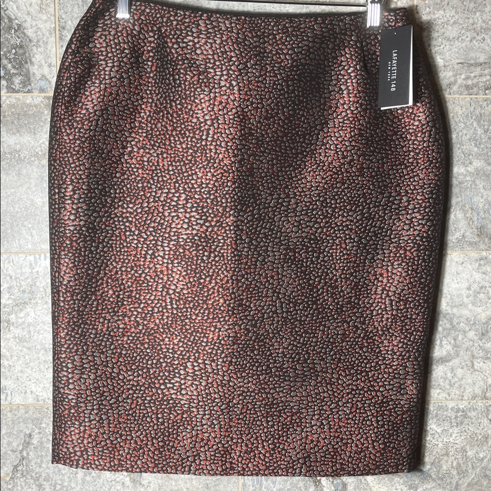 🆕NWT Lafayette 148 New York Jacquard Pencil Skirt – US 10 – Red & Black